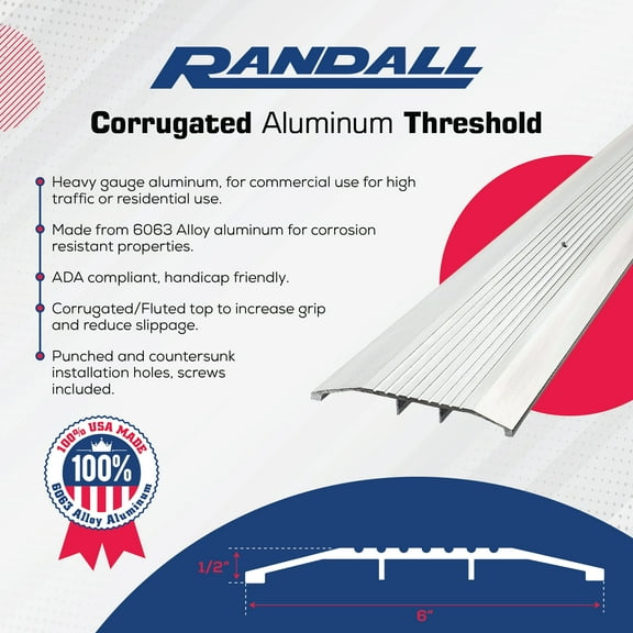 6" Wide x 1/2" High Heavy Duty Fluted Aluminum Threshold (3 FT)