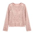 thumbnail image 2 of Sequin Tops for Women Glitter Knit Sweater Long Sleeve Crochet Hollow Out Jumpers Women's Sweater (Pink S), 2 of 4