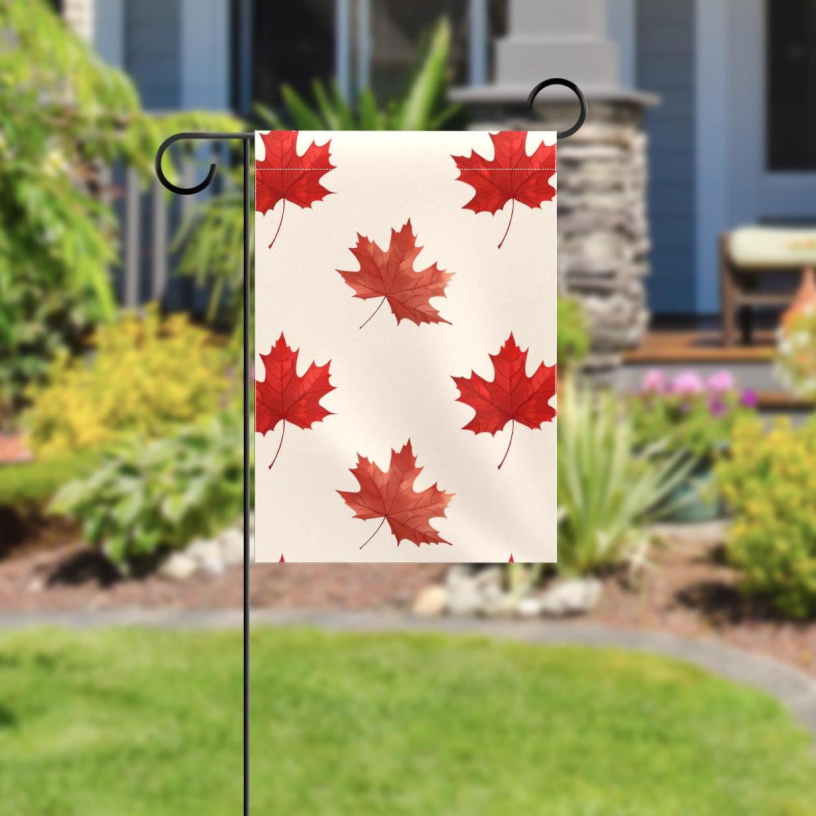 Welcome Red Maple Leaf Garden Flag, Vertical Double Sided Small House Flag, Yard Farmhouse Outdoor Deck Veranda Lawn Decor 28x40 Inch