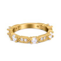 Yellow Tone, Simulated Cubic Zirconia Size-5 Art Deco Eternity Band Wedding Band Ring Engagement Bridal 925 Sterling Silver