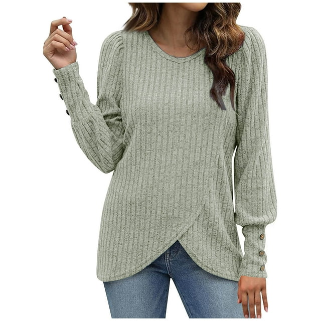 yoeyez Tunique en Tricot pour Femmes, Chandails à Manches Torsadées Patchwork, Col Ras du Cou Raglan, Chemises à Manches Longues, Hauts Mode Automne 2024, Vert, TG