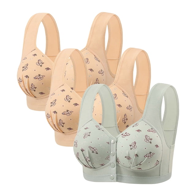 Posijego Women's Front Closure Bra 3 Pack Push up Wireless Bra Full Coverage Support Breathable Everyday Bras