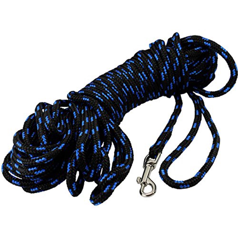 Dogs My Love Braided Nylon Rope Dog Leash, Black/Blue 15Ft 3/8" Diam