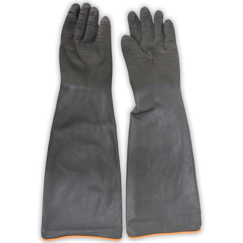 24 Inch Black Natural Rubber Gloves with Crinkle Finish & Rolled Cuff Extra Large (Pack of 2