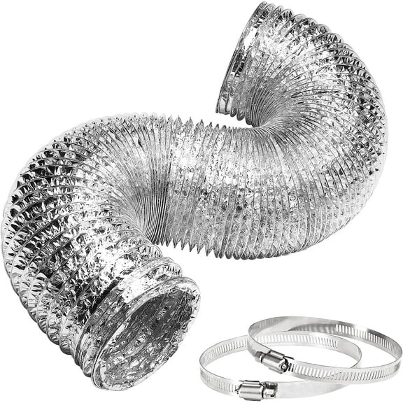 iPower 4in 8ft Non-Insulated Flex Air Aluminum Foil Ducting Dryer Vent Hose Ventilation w/ 2 Clamps