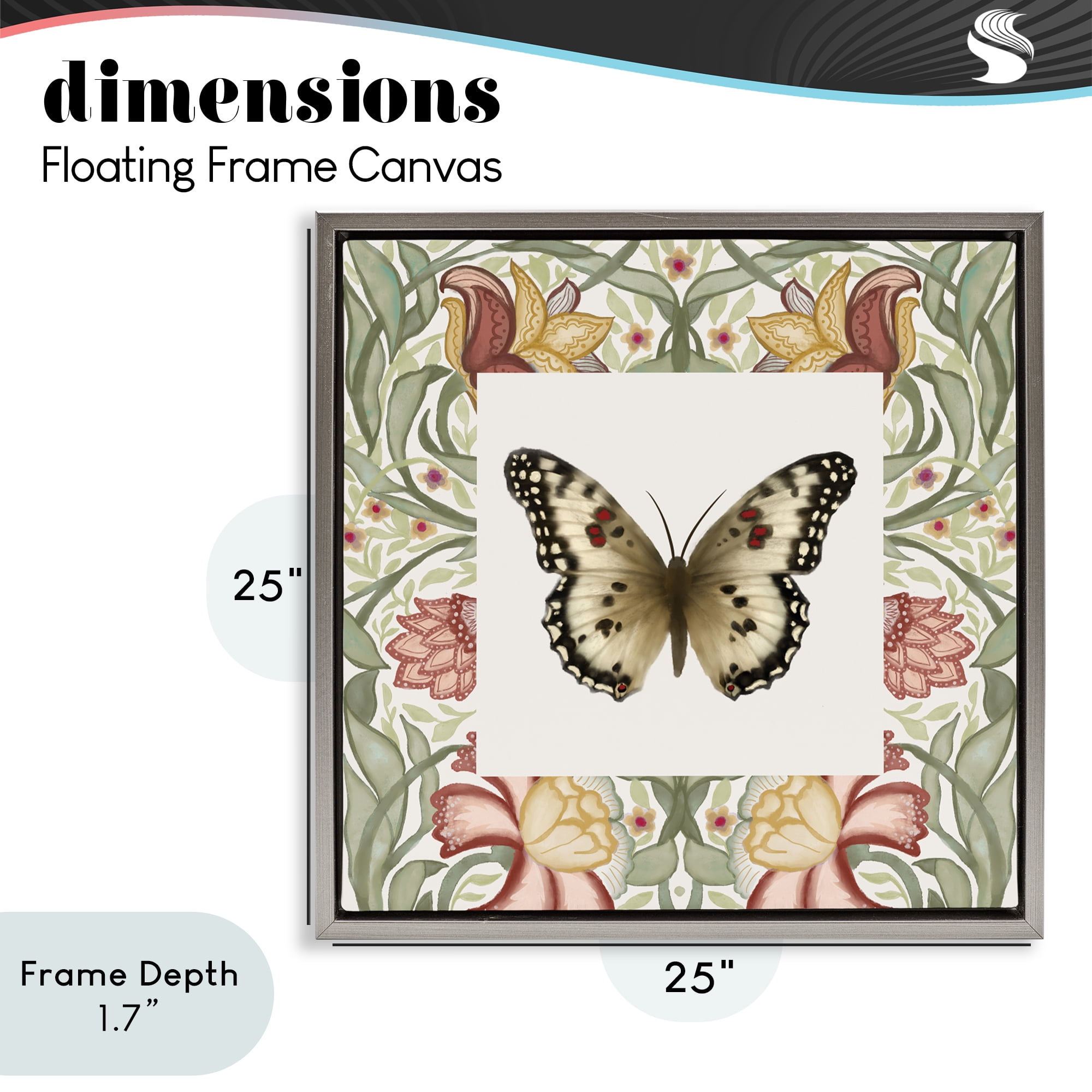 Stupell Industries Warm Toned Baroque Butterfly Gray Framed Floater Canvas Wall Art, design by Elizabeth Medley
