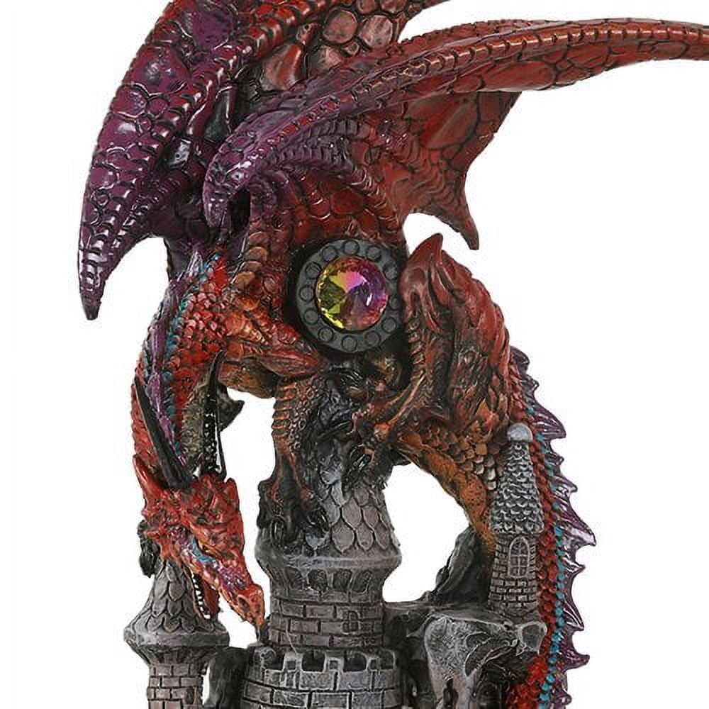 Pacific Giftware Guardian Dragon Protecting Castle with Rhinestone Rock Crystal Tabletop Decor Collectible Figurine Gift (12.75" Red)