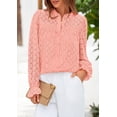 thumbnail image 3 of Blusa PRETTYGARDEN de encaje de manga larga con ojales para mujer rosa XL, 3 of 8