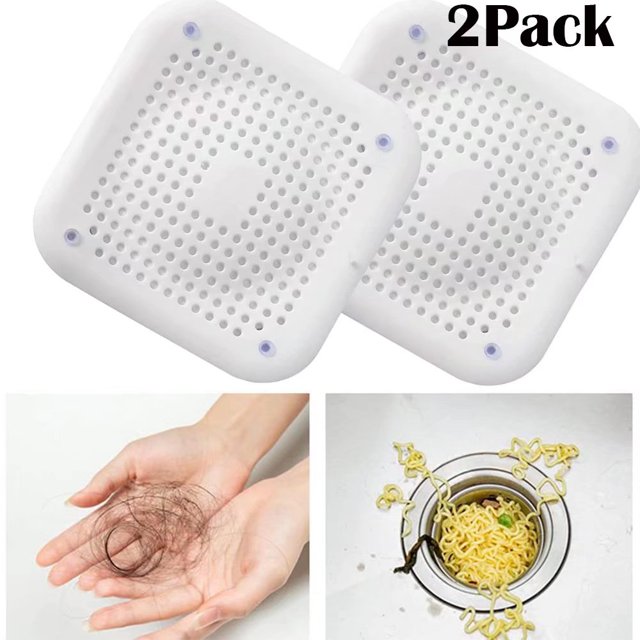 Tapa de desagüe para ducha/bañera, paquete de 2, tapón de desagüe cuadrado para bañera, cocina, baño, color blanco