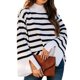 thumbnail image 1 of Fashion Tops Striped High Collar Sweaters Loose Design Knitted Pullover Jumper, 1 of 2