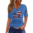 thumbnail image 3 of 250th Anniversary Shirts for Women 2026 - Patriotic "We the People" V-Neck Button Short Sleeve Tee - Vintage Distressed USA Flag Graphic Top Blue S, 3 of 5