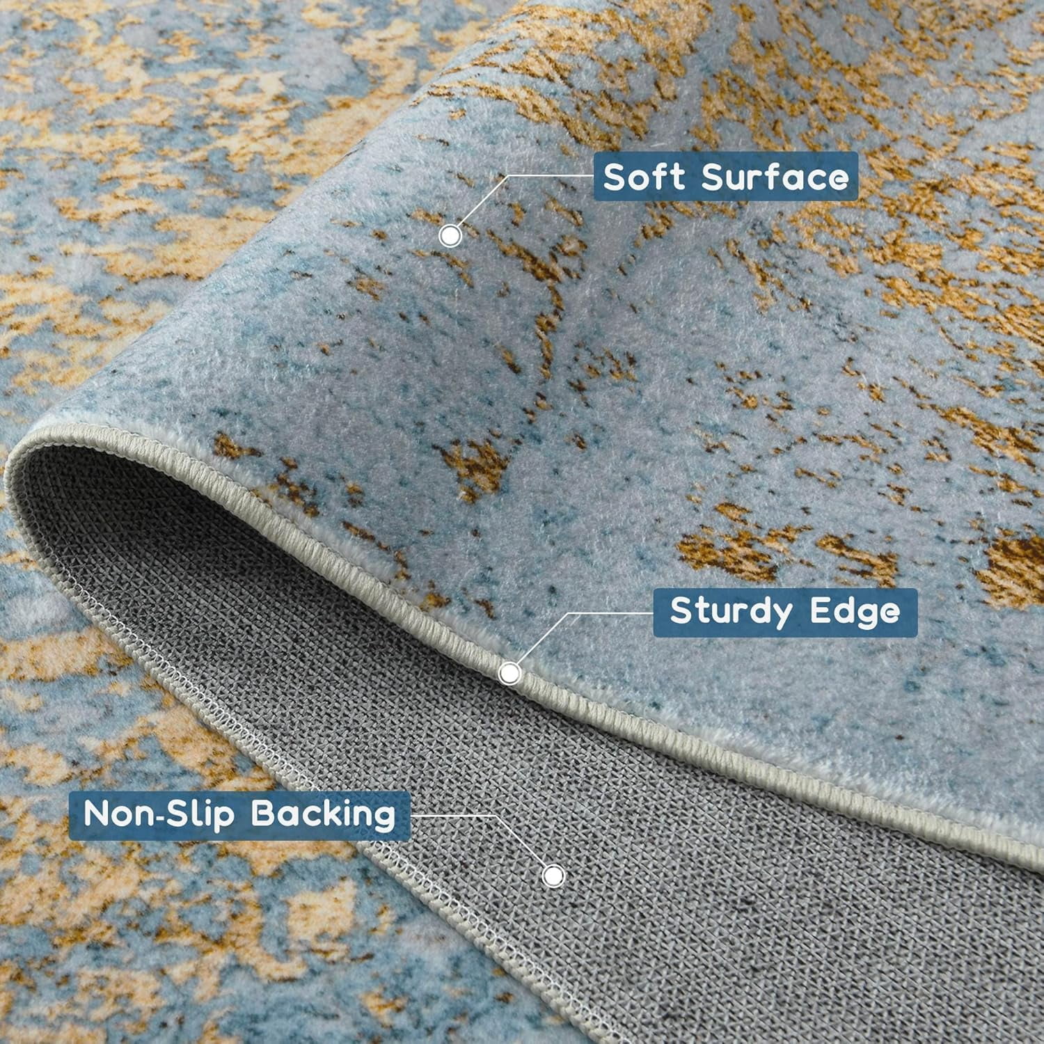 Lochas Abstract Area Rug Soft Modern Rugs for Living Room Bedroom Home Decor Indoor Carpet,4'x6',Blue/Gold