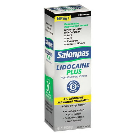 Salonpas Lidocaine Plus Pain Relieving Cream 3 oz (Pack of 2)