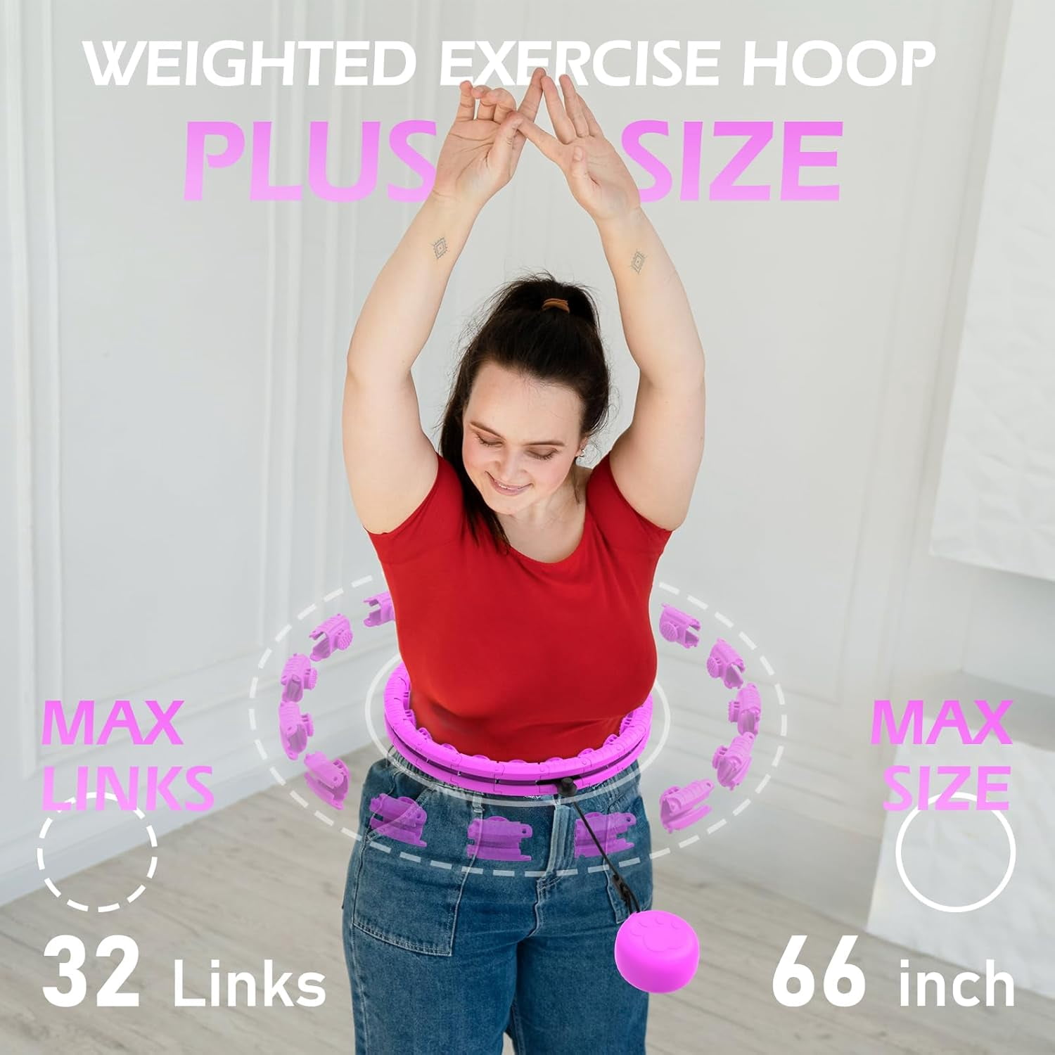Weighted Hula Circle with 32 Links(66 Inch), Sweet Weight Ball, for Adults Weight Loss, Infinity Fitness Hoop Plus Size, for Women Smart Exercise Equipment