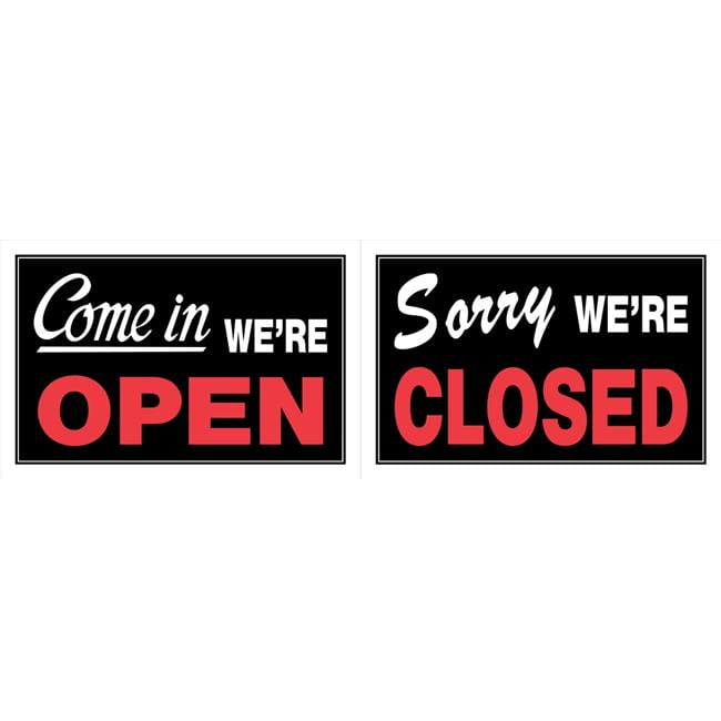 Double Sided "We're Open/Sorry We're Closed" Sign 9x12 Sturdy Flexible Black/Red 