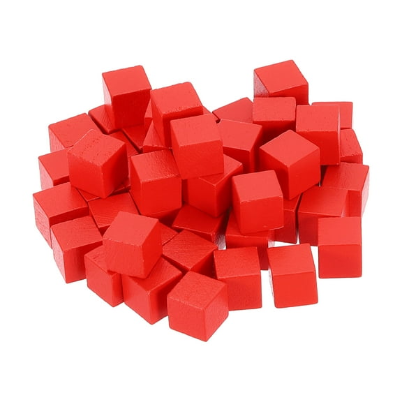 50Pcs Wood Blocks for Crafts 3/8 Inch Unfinished Wooden Cube Pine Wood Square Block for DIY Craft Projects Red