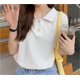 thumbnail image 1 of Camisetas para mujer, lisas, con botones y cuello vuelto, holgadas, dulces, elegantes, de verano, estilo europeo, para oficina, a la moda, combinables con todo., 1 of 6