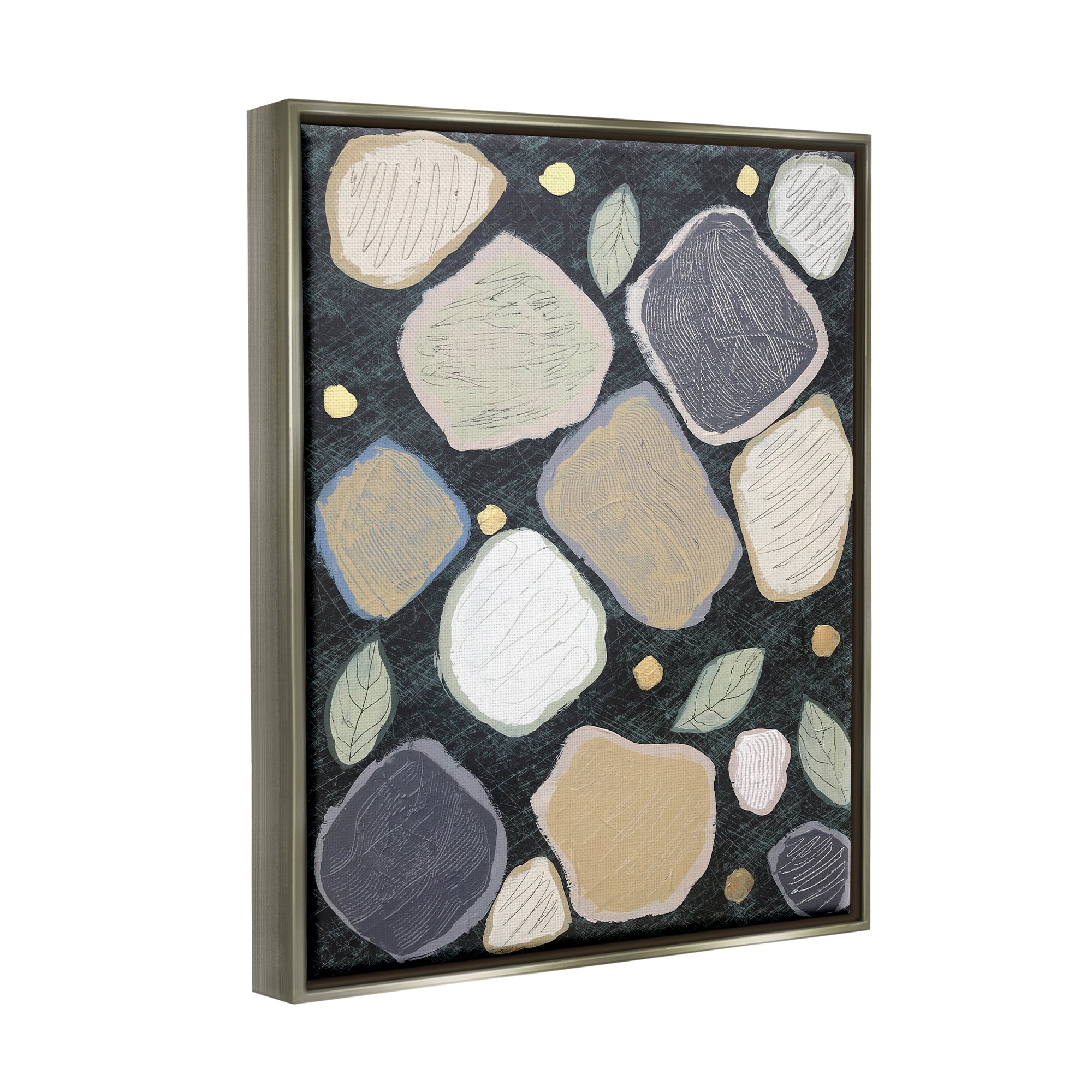 Stupell Industries Patterned Nature Shapes Abstract Painting Gray Floater Framed Canvas Art Print Wall Art, 17 x 21