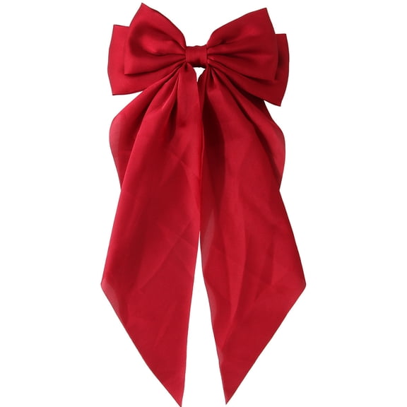 BZCOE Silky Satin Oversized Long-Tail Bow Clip, Large Red Hair Bow for Women Girl, Hair Accessories with Long Tail, 1Pcs Hair Jewelry for Women