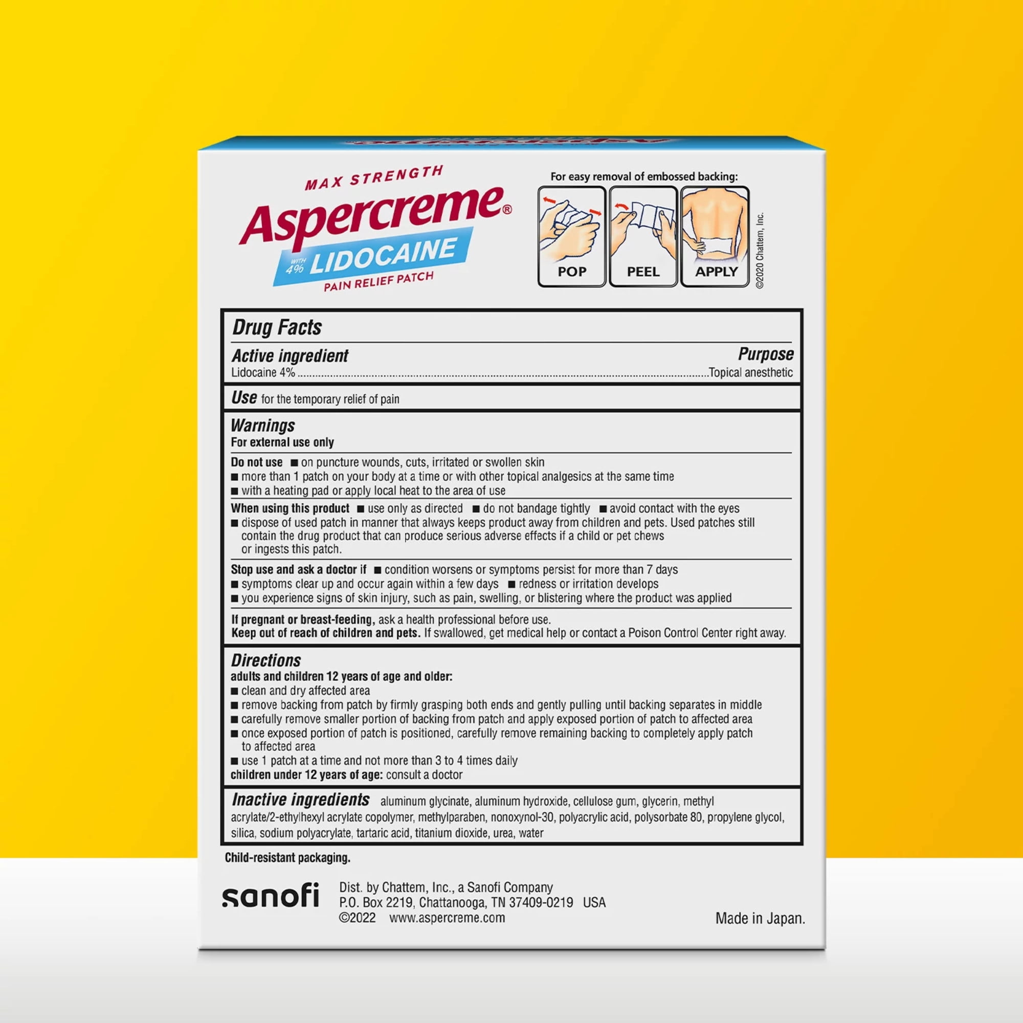 Aspercreme Lidocaine Pain Relief Patch XL for Back, Neck & Shoulder Pain, Topical Patches With Max-Strength 4% Lidocaine & Flexible Fabric Numbs Away Pain, 4 Ct.
