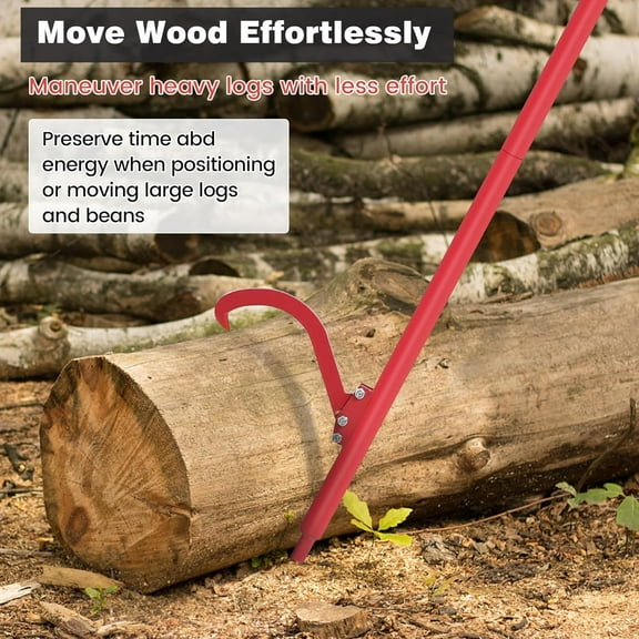 Rugerasy 60 Inch Steel Log Peavey with Comfortable Rubber Grip,Cant Hook for Logs,Effortless Wood Movement,Versatile Logging Tool for Sawyers,Loggers,Red