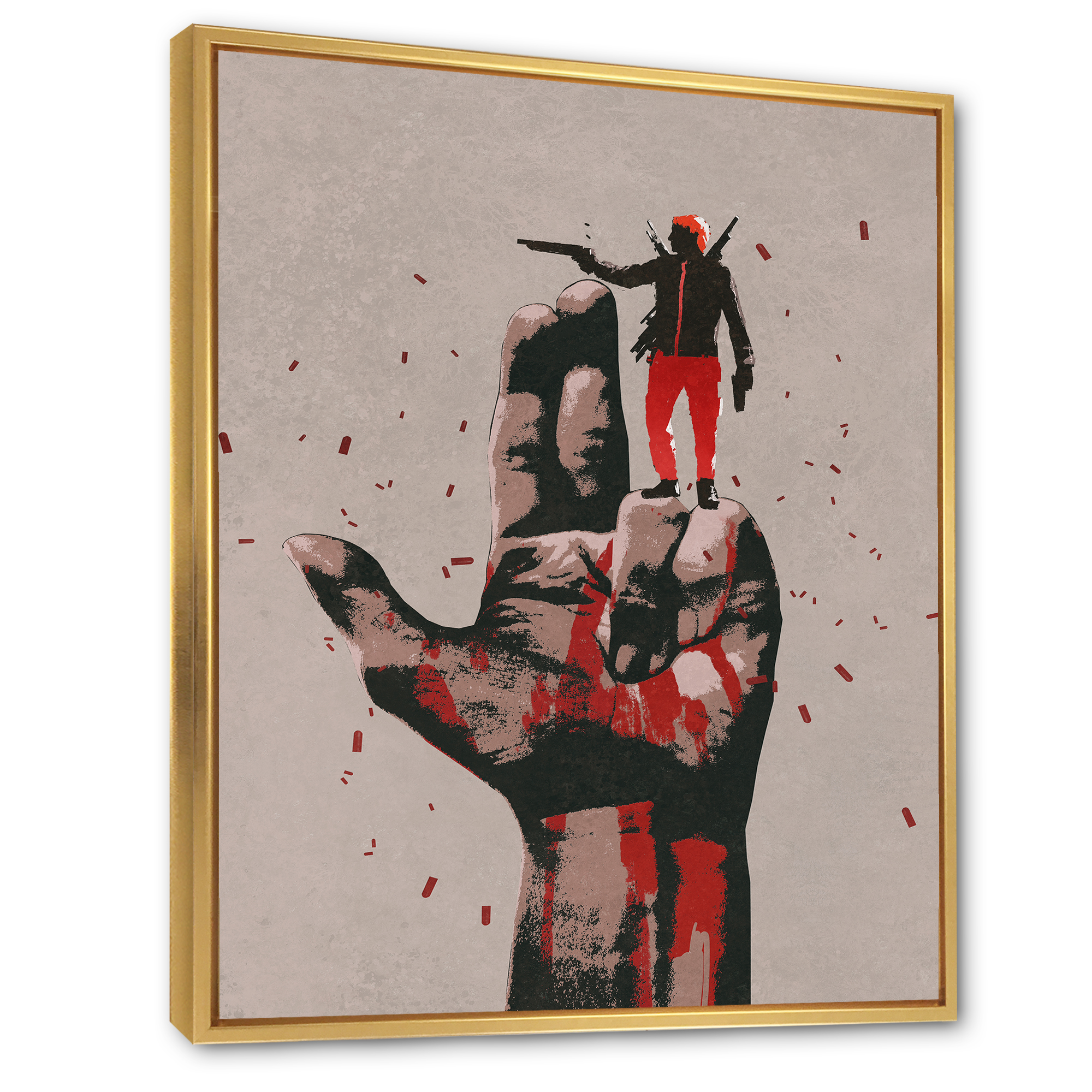 Designart 'Gun Hand Sign With Man Shooting Gun' Modern Framed Canvas Wall Art Print