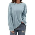 thumbnail image 2 of HAiming Women Long Sleeve Sweatshirts Corduroy Solid Color Crewneck Pullover Tunic Tops Plus Size Casual Loose Blouse, 2 of 8