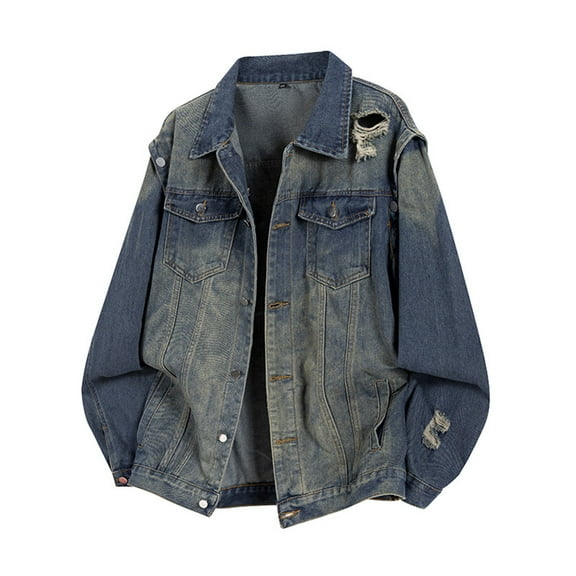 RYDCOT Denim Jacket Men - Casual Washed Vintage Distressed Regular Fit Button Down Trucker Style – Mens Jean Jackets Stylish Everyday Outerwear Dark Blue