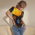 thumbnail image 3 of KLL Women 's Crew Neck Bodysuit Jumpsuits Butterfly On Sunflower Print Short onesies Stretch T Shirts, 3 of 5