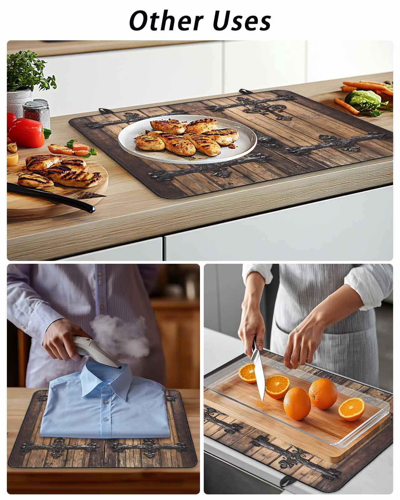 Stove Top Covers for Electric Stove, Rustic Wooden Door Glass Stovetop Cover Protector, Brown Black Farmhouse Country Vintage Induction Cooktop Protector Oven Mat for Kitchen Countertop 24"x21"