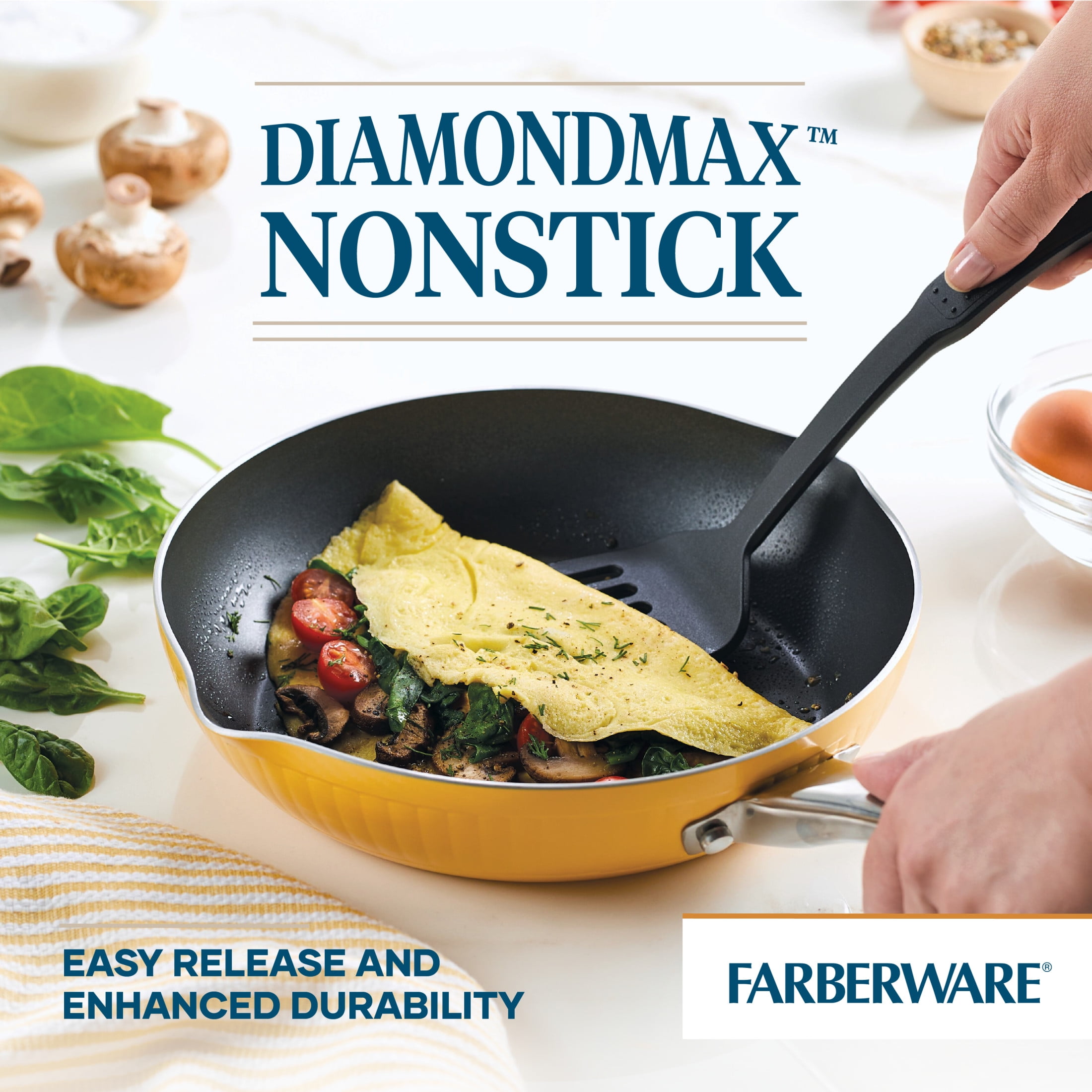 Farberware Style 10 Pcs Nonstick Cookware Set with Cooking Tools, Dishwasher Safe and Oven Safe to 500°F, Yellow