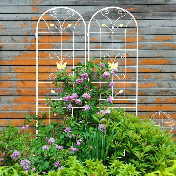 4-Pack 86.7"×19.7" Rustproof Metal Garden Trellis Cream White Flower Support for Climbing Plants Outdoor