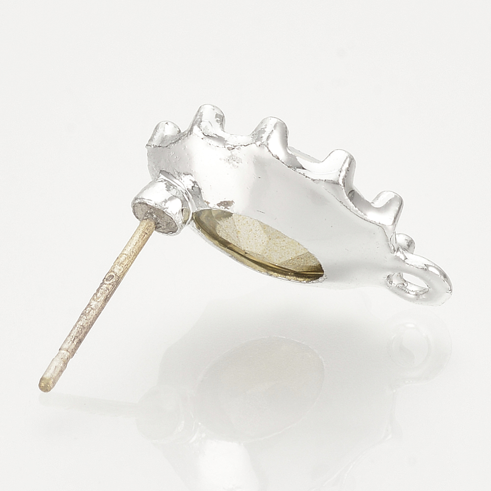 200pcs Alloy Stud Earring Findings with Loop Resin & Brass Pins Oval Clear 15x10.5mm Hole: 1mm Pin: 0.6mm