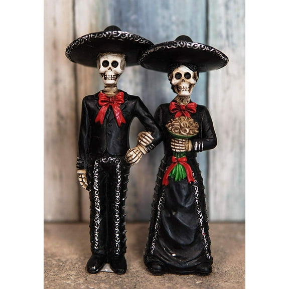 Ebros DOD Wedding Bride and Groom Mariachi Skeleton Couple Figurine 5.5" Tall