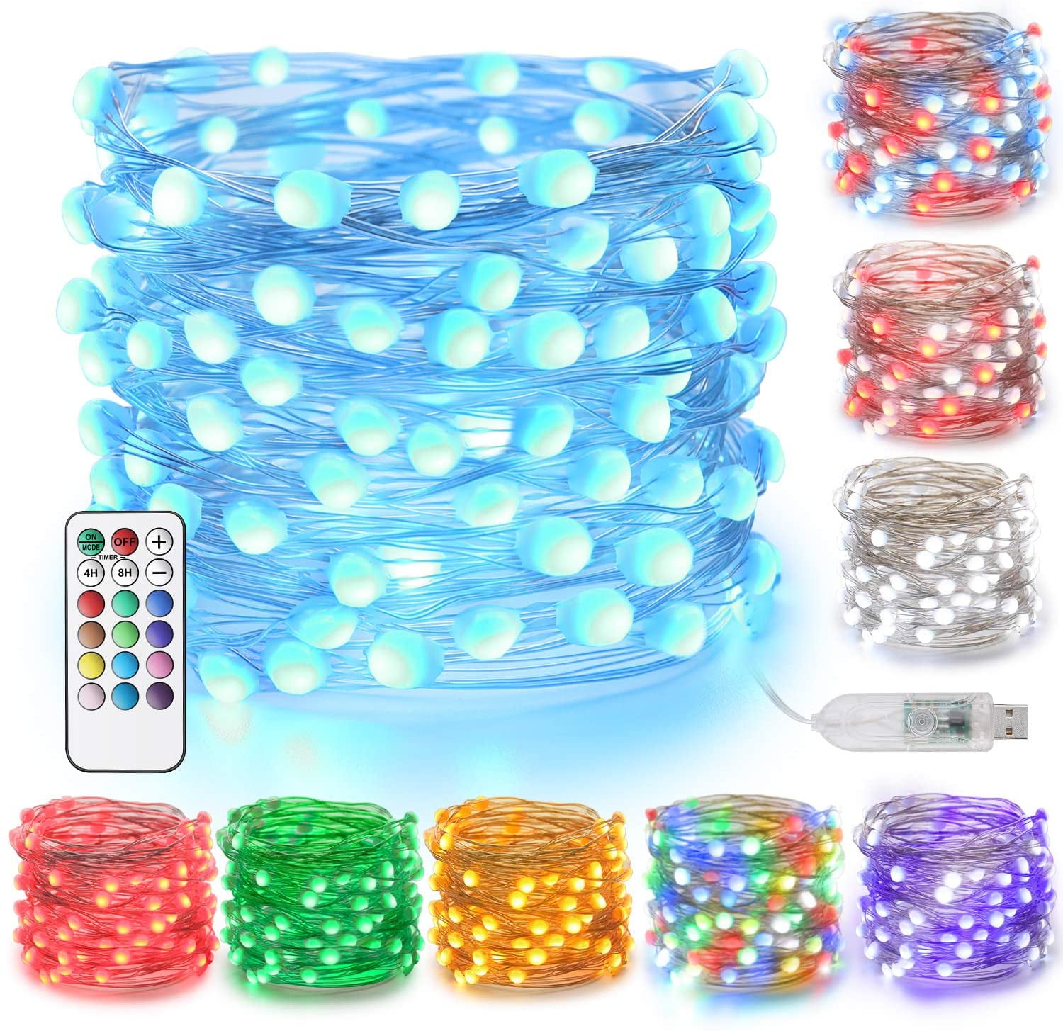 USB Fairy Lights, 33Ft 100 D Upgraded Larger RGB Bulb Brighter Color