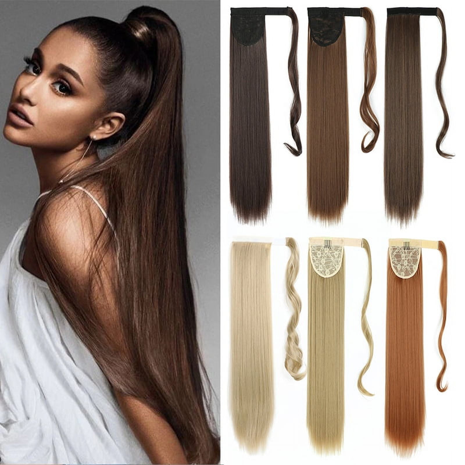 32inches Synthetic Ponytail Hair Extension Clip in Fake Wig Hairpiece Blonde Wrap Around Pigtail Long Smooth Overhead Pony Tail