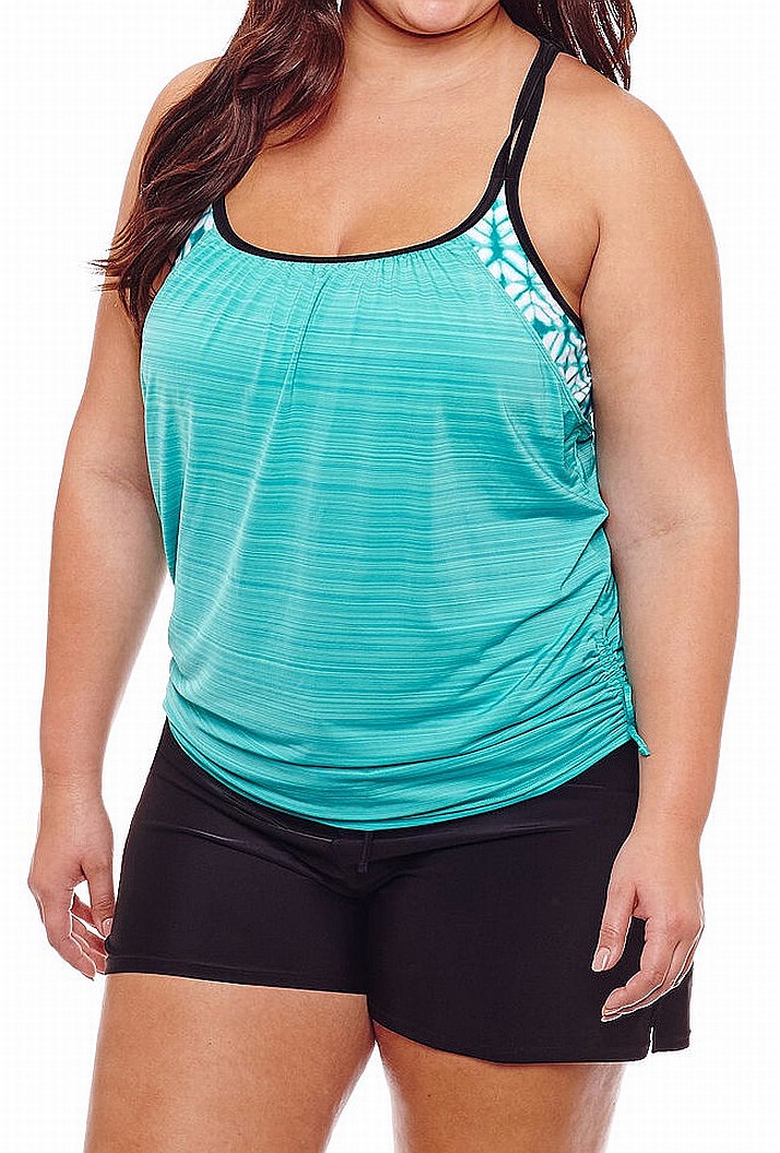 ZeroXposur Womens Swimwear Green Plus Origami Blouson Tankini 20W