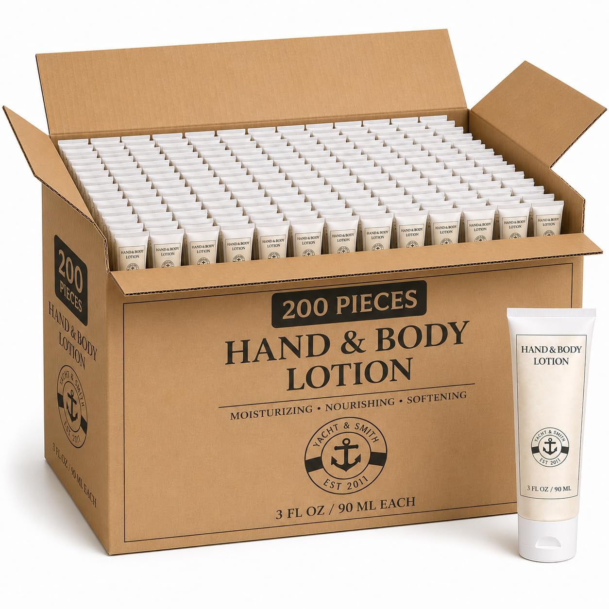 YACHT & SMITH 200 Pack Bulk Hand & Body Lotion, 3 oz Travel Size Moisturizer for Hotels, Airbnb Hosts & Hospitality Supplies