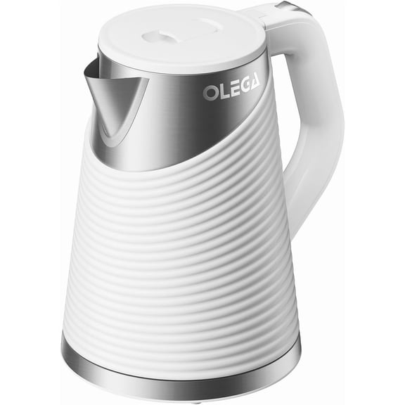 OLEGA 1500W Electric Kettle 1.8L White, BPA Free Stainless Steel Fast Boiling Hot Water Kettle with Auto Shut-Off, Dry Boil Protection and Cool Touch Double Wall Design