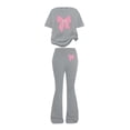 thumbnail image 2 of UACY Girls 2 Piece Casual Outfit Set - Butterfly Print T Shirt and Flare Pants, Soft Everyday Clothing for Kids (Grey, 10-11 Years), 2 of 5