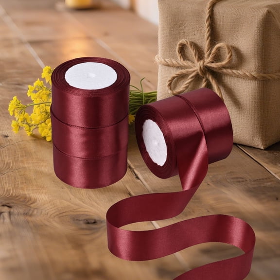 THEGLY 1-1/2 inch 25yards,Total 5 roll 125 yards,Burgundy Satin Ribbon for Gift Wrapping, Wedding, Crafts, Christmas,Easter, Floral, Hair, Invitation Decorations and More