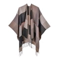 thumbnail image 1 of Women's Plaid Print Knitted Shawl Wrap Open Front Winter Cardigan Sweater Ruana Cape Warm Coat, 1 of 5