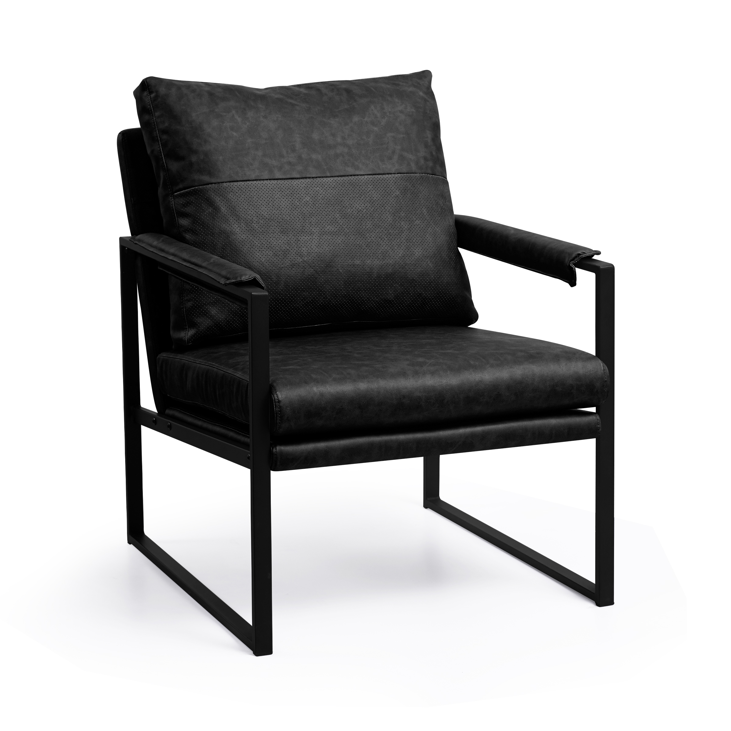 Subrtex Upholstered Modern Accent Chair with Metal Frame, Black PU Leather