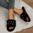 thumbnail image 5 of Xfvqtps Fluffy Slippers for Women Rhinestone Decor Winter Warm Open Toe Slip on Furry Cozy Indoor and Outdoor Plush Shoes Black, 5 of 9