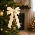 thumbnail image 2 of Hanging Ornament 12 Inch Vintage Bow with Gold Bells for Christmas Tree Door Wall Mantel Holiday Party Decor, 2 of 6
