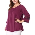 thumbnail image 2 of Unique Bargains Juniors' Plus Size Crochet Panel Kimono Raglan Sleeves Ruched Front Top Purple 4X, 2 of 7