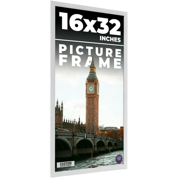 16x32 Frame White Solid Wood Picture Frame Includes UV Acrylic Shatter Guard Front, Acid Free Foam