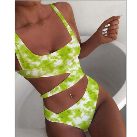 

Finelylove Swimsuits Padded Sport Bra Style Bikini Green L