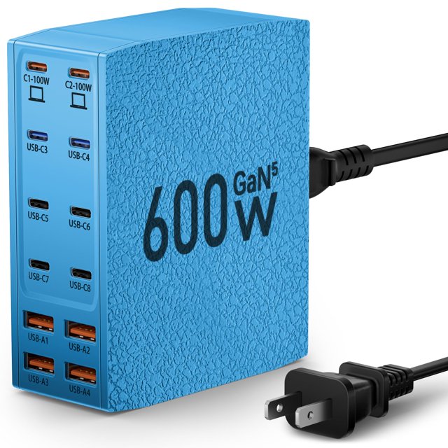 Estación de carga USB SAIPKYGS 12 puertos USB C 600W azul