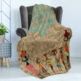 thumbnail image 4 of African Soft Flannel Fleece Throw Blanket, Vintage Girls Pots on the Head on Folkloric Boho Background Illustration, Cozy Plush for Indoor and Outdoor Use, 50" x 70", Seafoam Cocoa, by Ambesonne, 4 of 5